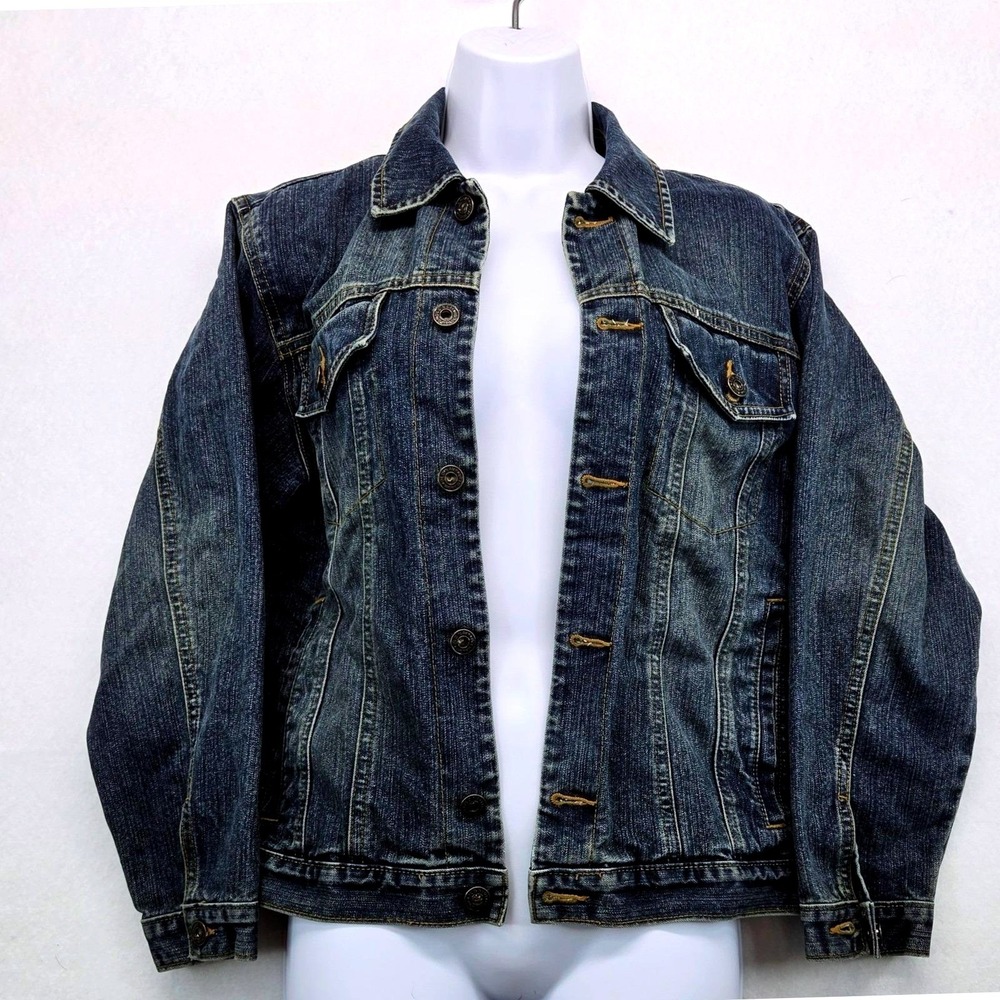 Old Navy Blue Jeans Dark Wash Denim Trucker Jacket Mens Large Workwear Classic